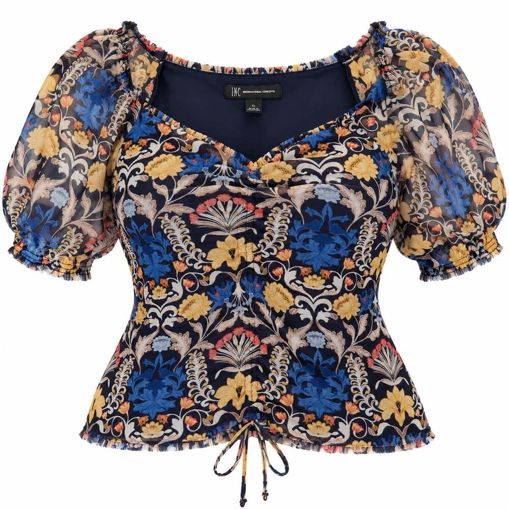 INC International Concepts Floral Blouse Size XL Blue Yellow